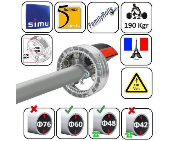 ΚΕΝΤΡΙΚΑ ΜΟΤΕΡ ΓΚΑΡΑΖΟΠΟΡΤΑΣ 75Nm 190kgr Φ60 & Φ48 & Φ50 SIMU-S2007112