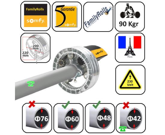 Κεντρικό μοτερ Ρολου 60Nm 90 Kgr για Φ60 & Φ48 & Φ50 SOMFY-1207077
